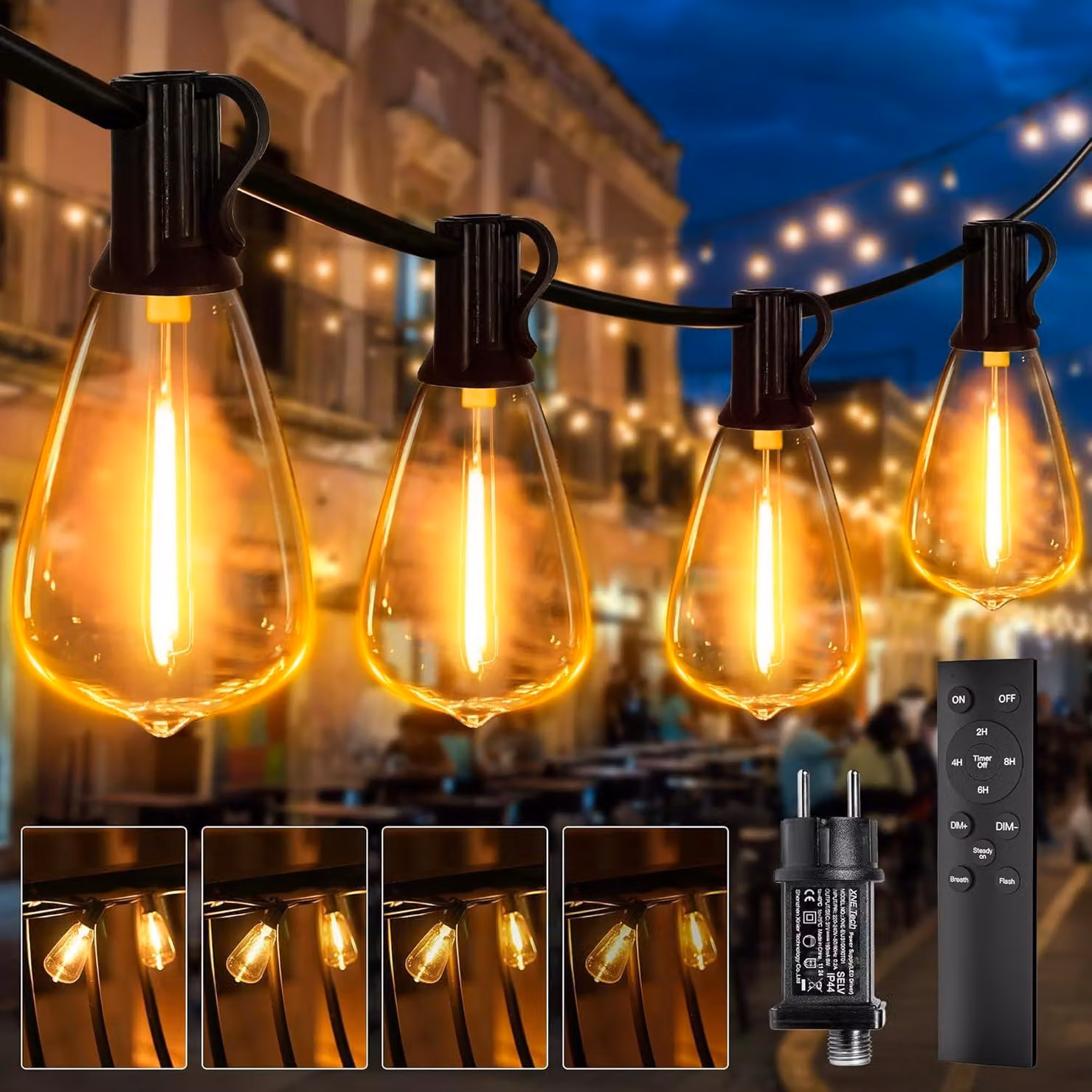 Catena luminosa a LED, 30 metri, modello ST38, 3 modalità, grado di protezione IP44, con telecomando