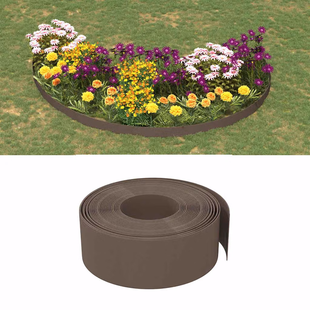 Set di 3 bordure da giardino ornamentali vidaXL in polietilene marrone, Lunghezza: 10 m, Altezza: 20 cm