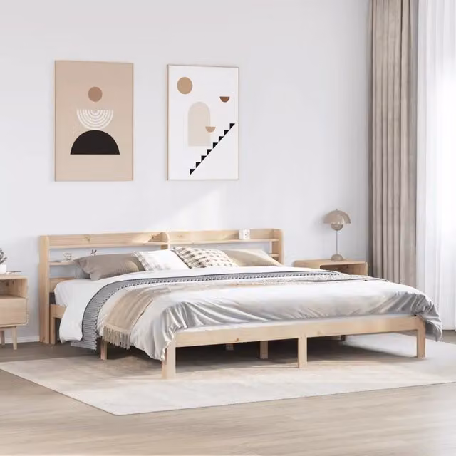 Giroletto con Testiera-Struttura Letto con testiera 200x200 cm in Legno Massello di Pino 374293