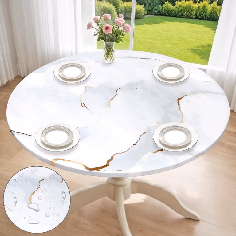 Tovaglia elastica rotonda, diametro 120 cm, lavabile, ideale per l'uso in giardino e in campeggio