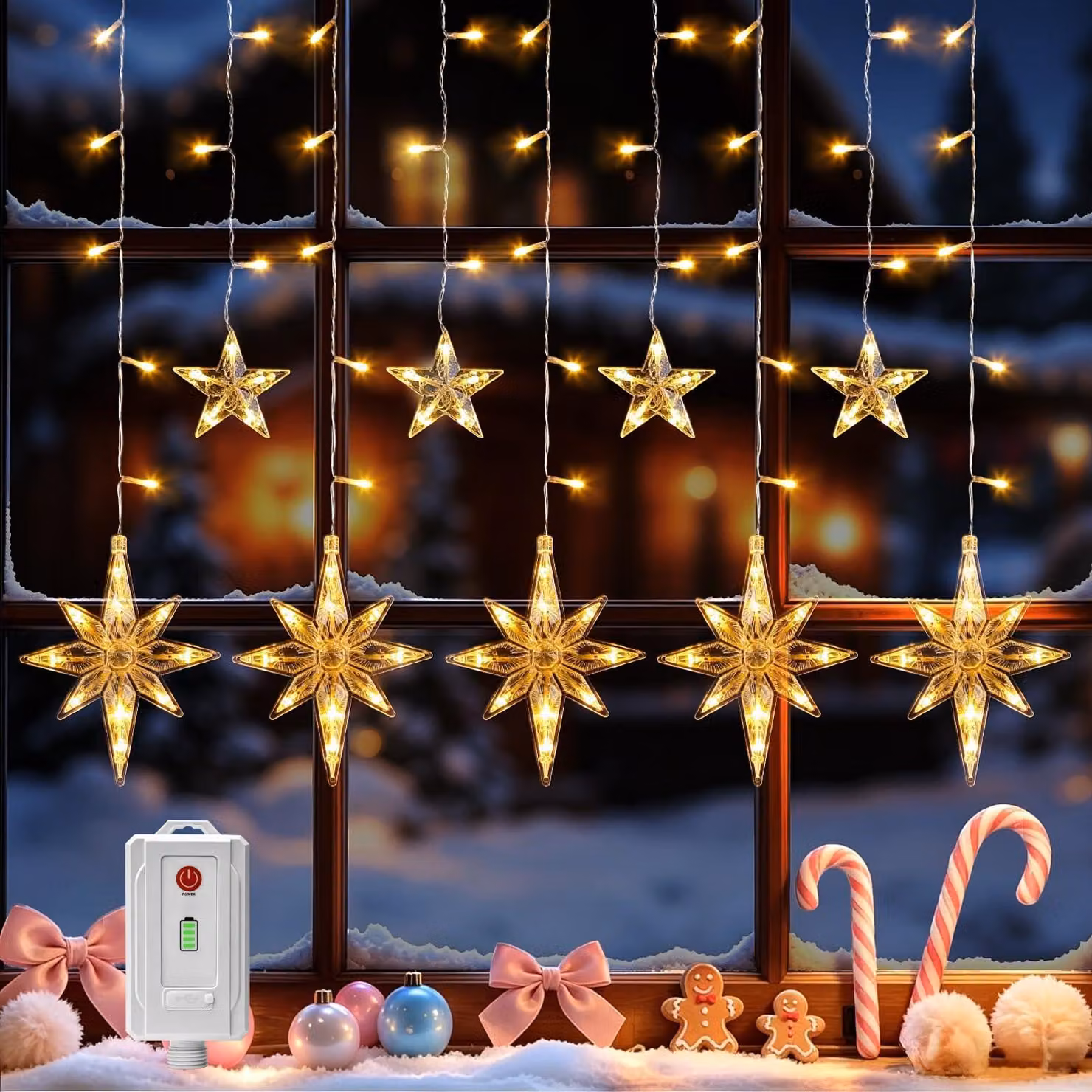 Decorazione natalizia per finestre a LED, 116 LED, luce bianco caldo