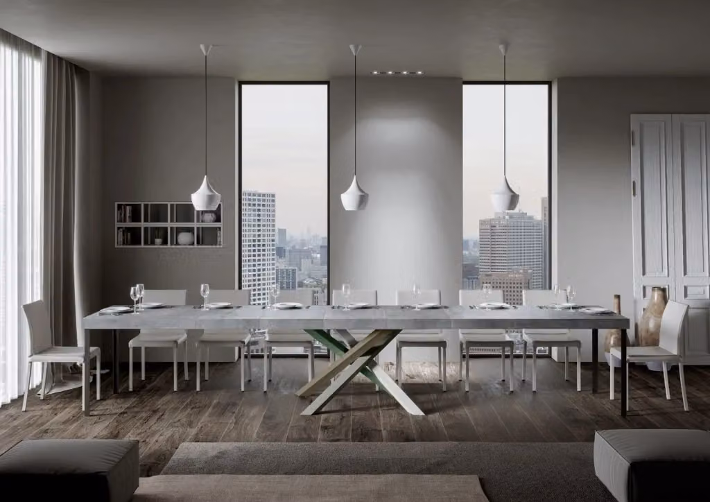 Tavolo allungabile Volta Premium in cemento grigio con telaio a X L/P: 140 x 90 cm, estensibile fino a 244 cm – 2