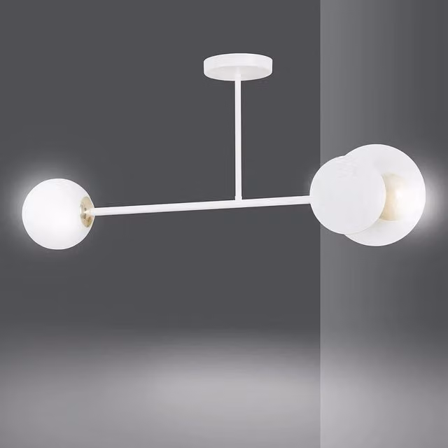 Plafoniera Morigena Luceart-Classic in Acciaio Bianco e Vetro Opalino con 2 Luci