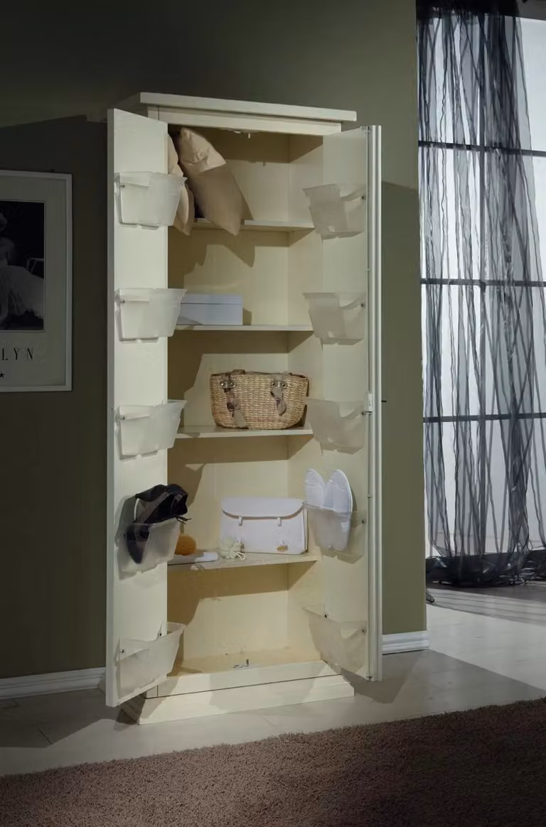 Armadietto scarpiera Mobili 2G in legno bianco con decori floreali L: 77 cm, P: 45 cm, H: 193 cm