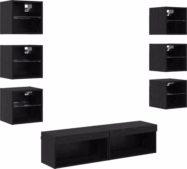 Mobile TV con luci a strisce a LED 8 pz | Armadietto TV | Mobile Porta TV Rovere Nero Vetro