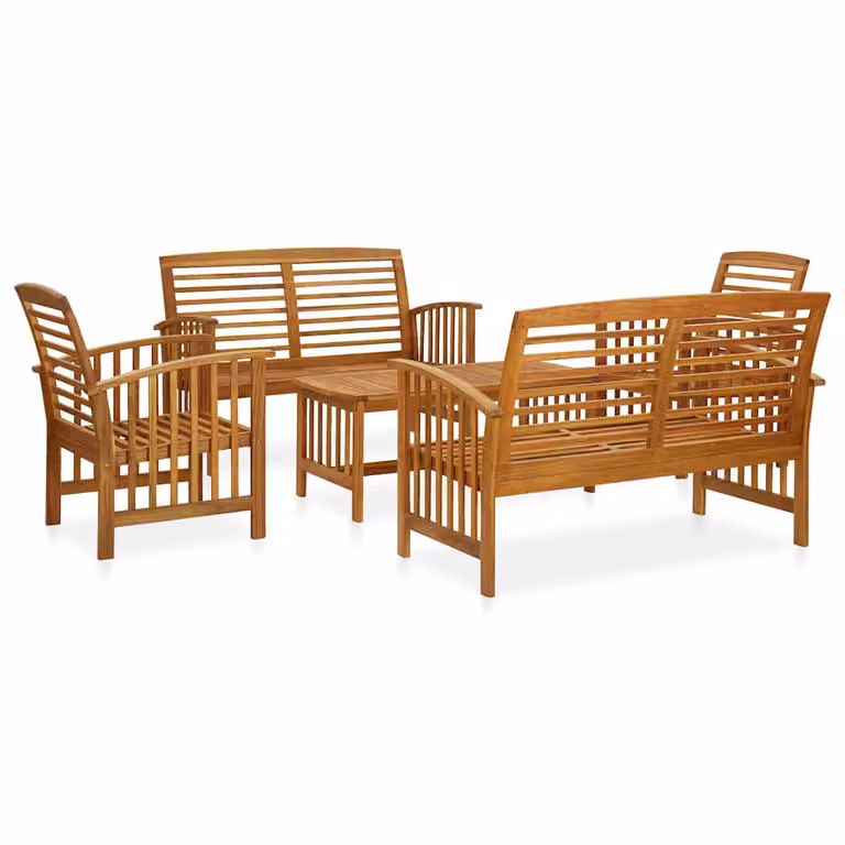 Set da giardino vidaXL composto da 5 pezzi in legno di acacia marrone con divano a 3 posti, poltrone lounge e tavolino da caffè