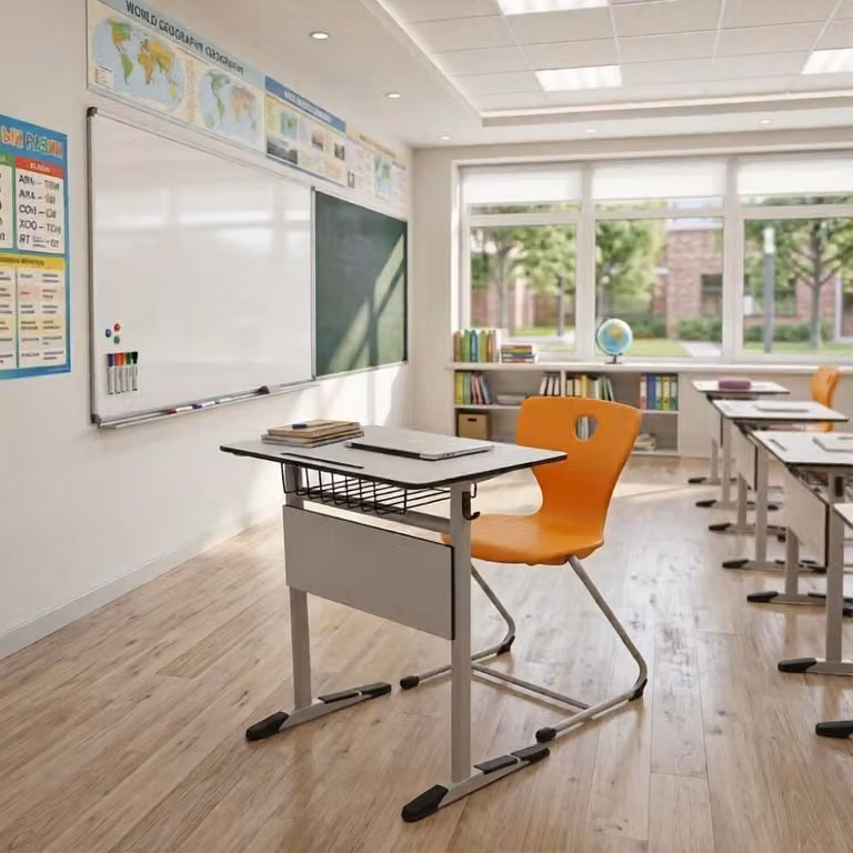 Set per la scuola dal design elegante: scrivania scolastica raffinata, sedia esclusiva in legno di noce