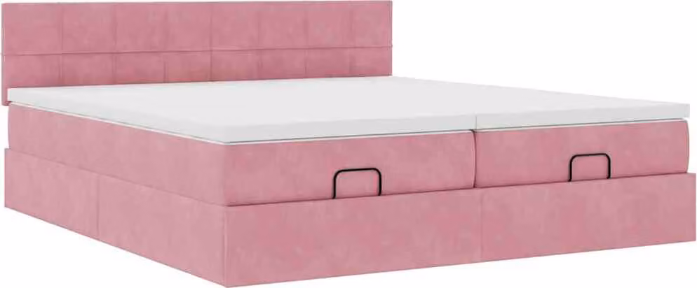 Struttura Letto Pouf con Materassi Rosa 160x200 cm Velluto