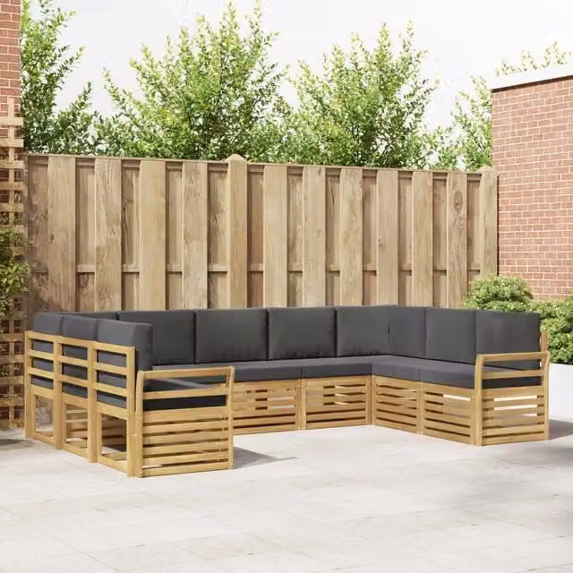 Set di divani da giardino vidaXL in legno di acacia massello con cuscini grigi e marroni