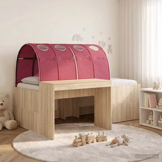 Letto alto per bambini con scrivania 3 pz Rovere Sonoma e Rosso 3423687
