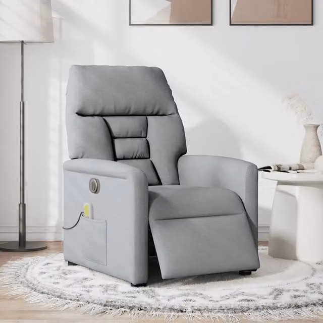 Divano Sedia-Poltrona Reclinabile Massaggio Elettrica Grigio Chiaro Tessuto 288897