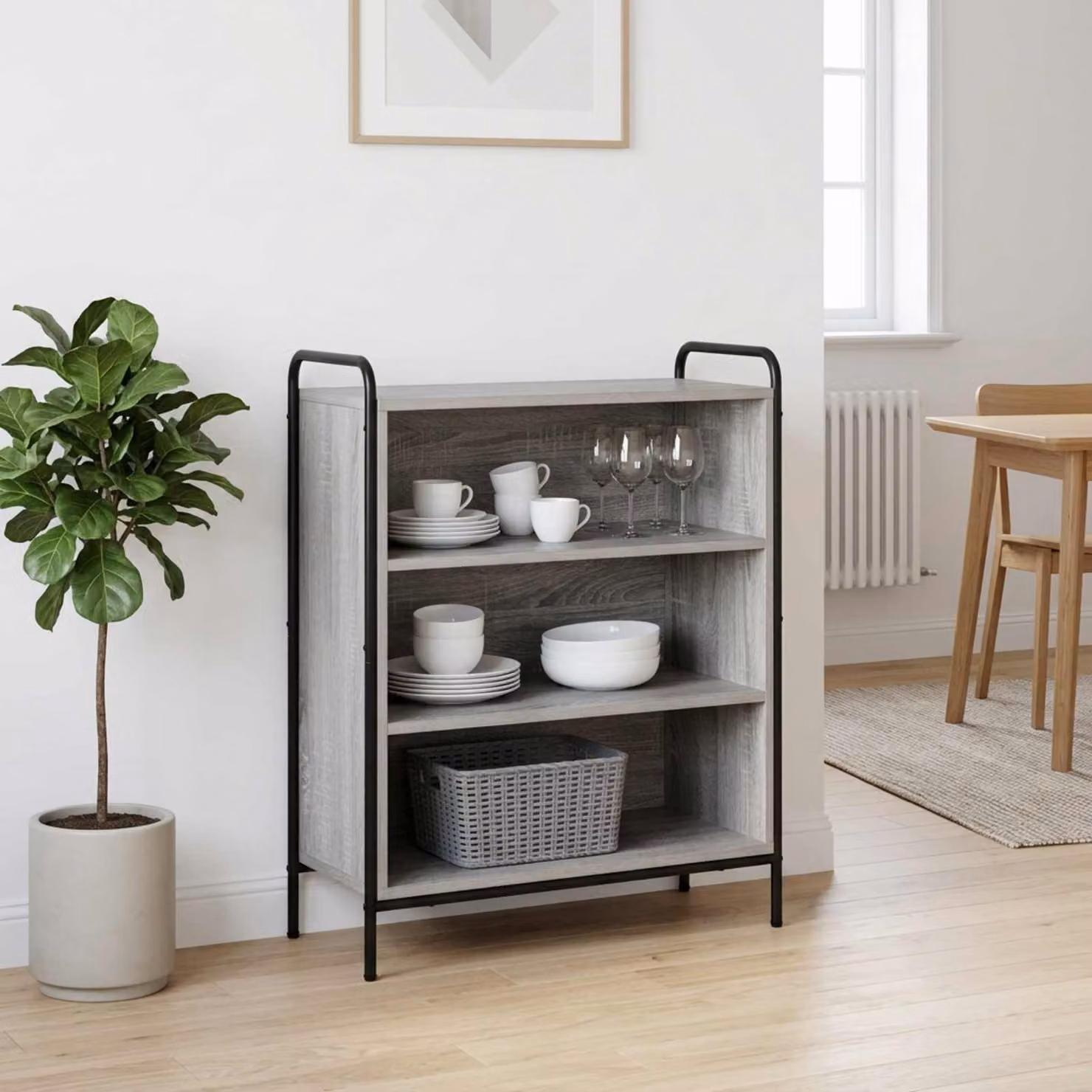 Credenza moderna vidaXL in legno ingegnerizzato e metallo, colore grigio, L 97 x P 33 x H 81 cm