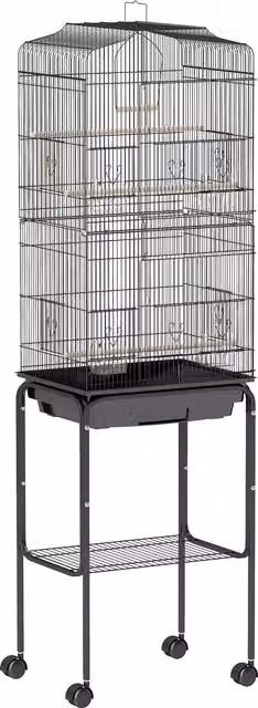 PawHut Voliera per uccelli su piedistallo con ruote e tetto apribile, nero, L 46,5 cm x P 36 cm x H 157 cm – 1