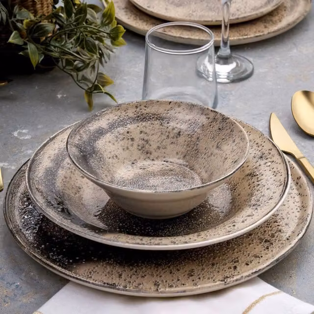 Servizio piatti DMORA in ceramica per adulti, set da 24 pezzi, marrone e beige