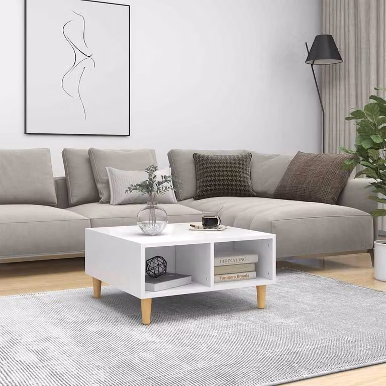 vidaXL Tavolino da Salotto Quadrato Bianco in Legno e MDF L: 60 cm, P: 60 cm, H: 30 cm