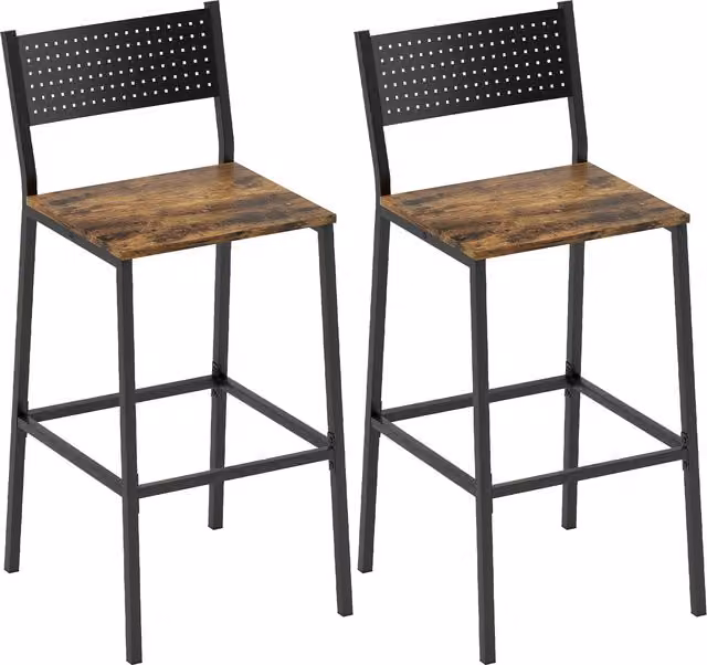 Set di 2 sgabelli da bar HOMCOM in stile industriale con schienale e poggiapiedi integrato, ecopelle marrone rustico – 1