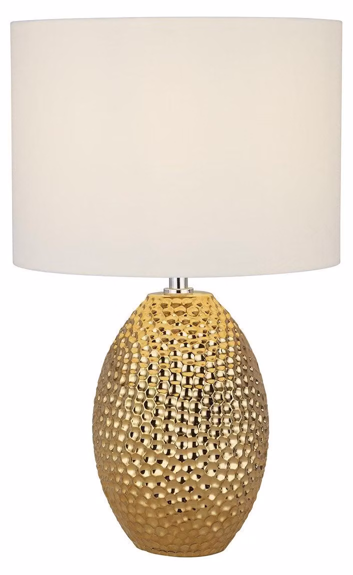 Lampada Scrivania Contemporanea Nadine Porcellana Oro Tessuto Bianco 1 Luce E27