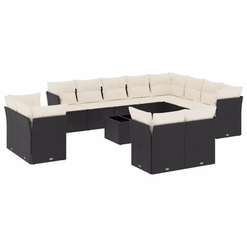 Set di divani da giardino vidaXL a forma di U in polyrattan nero con cuscini e tavolino da esterno – 2