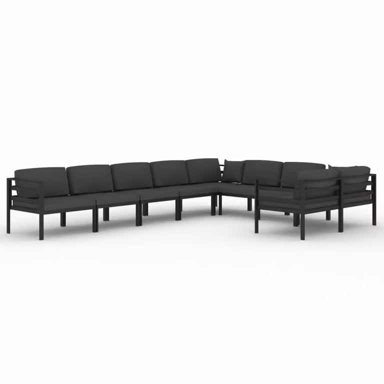 Set Divani da Giardino 9 pz con Cuscini in Alluminio Antracite