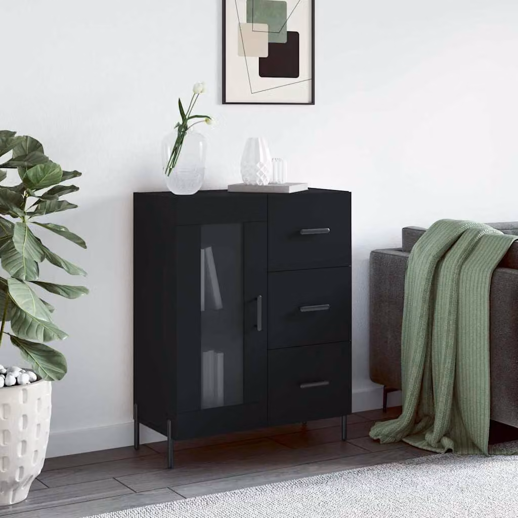 Credenza nera vidaXL in legno e metallo L: 69,5 cm, P: 34 cm, H: 90 cm