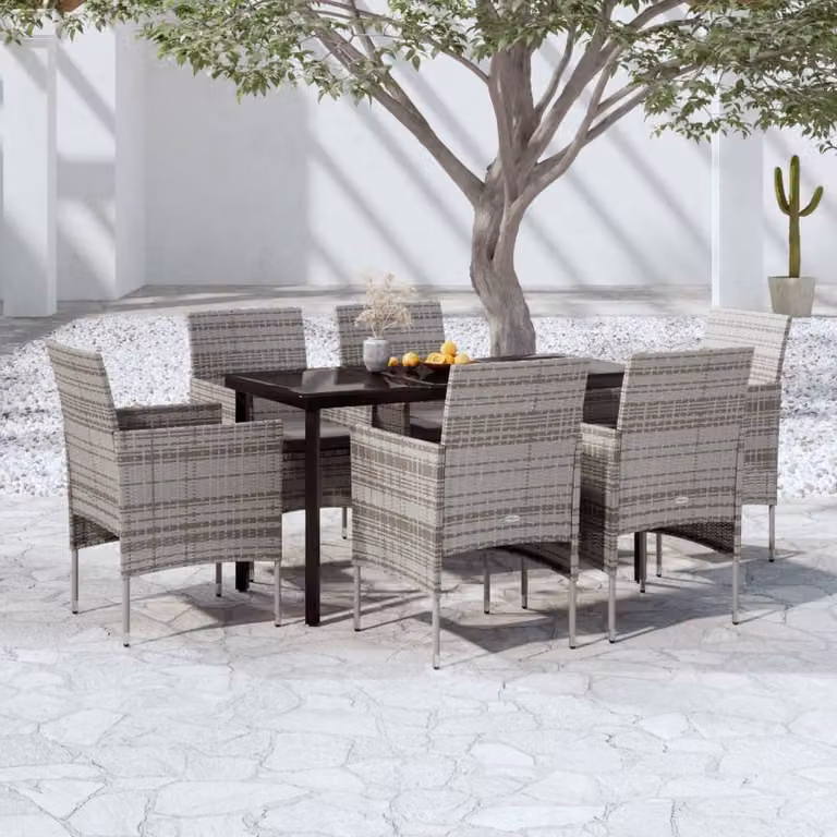 Maison Exclusive - Set da pranzo da giardino da 7 pezzi con cuscini grigi e neri