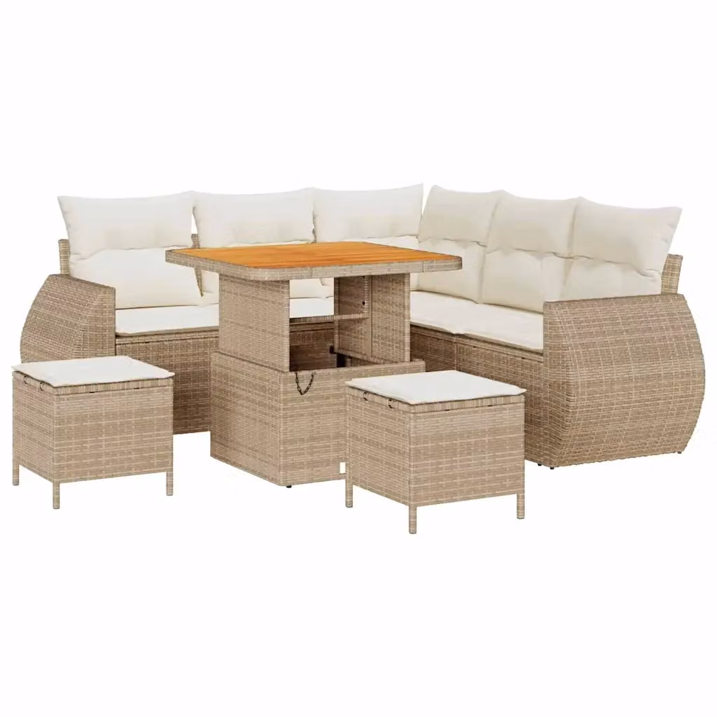 Set Divano da Giardino a L vidaXL 8 Pezzi con Tavolino e Ottoman Beige e Bianco – 2