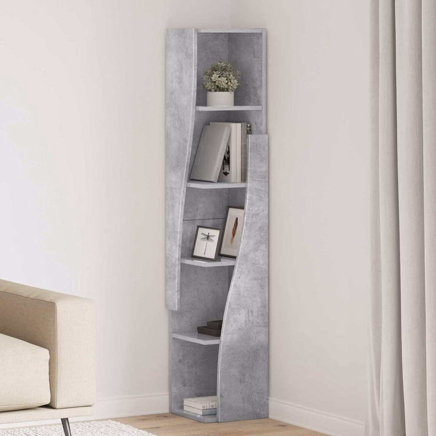 Mobile angolare vidaXL in legno MDF grigio per soggiorno L/P/H: 27,5 x 27 x 140 cm