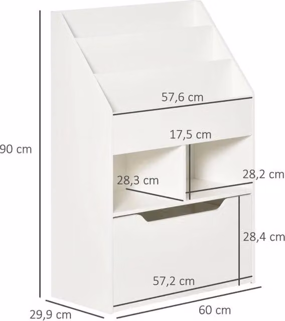 Libreria per bambini 60 x 29,9 x 90 cm bianca con cassetto