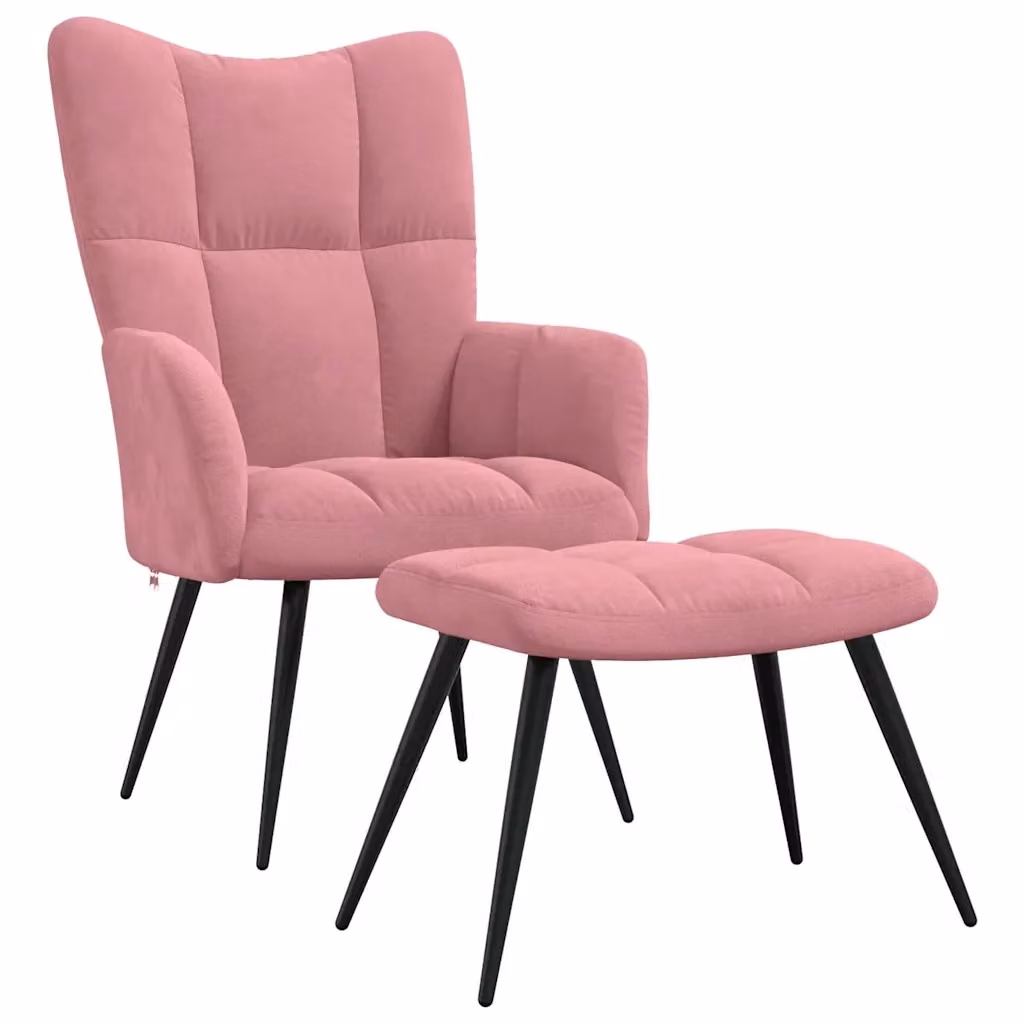 Poltrona Relax con Poggiapiedi MERCATOXL in Velluto Rosa con Struttura in Metallo e Imbottitura in Schiuma – 2