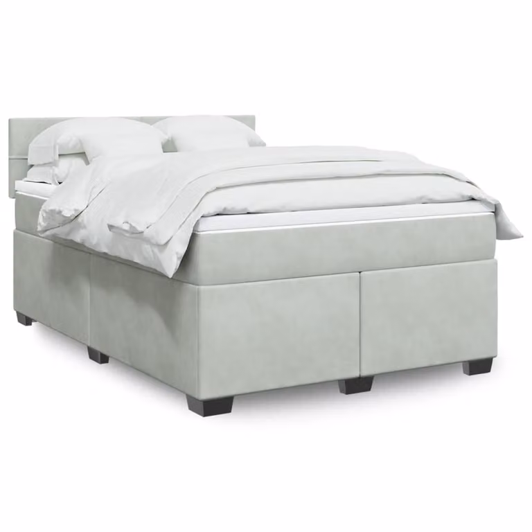 vidaXL Letto Ibrido con Materasso in Velluto Grigio e Bianco L/P: 160 x 200 cm