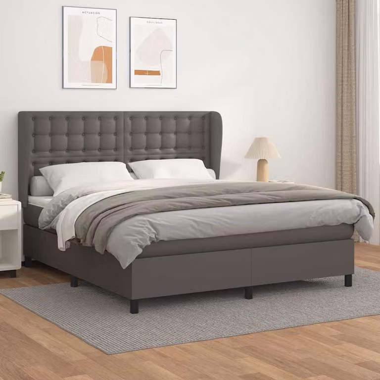 vidaXL Giroletto a Molle con Materasso in Similpelle Grigio e Bianco L/P/H: 160 x 200 cm