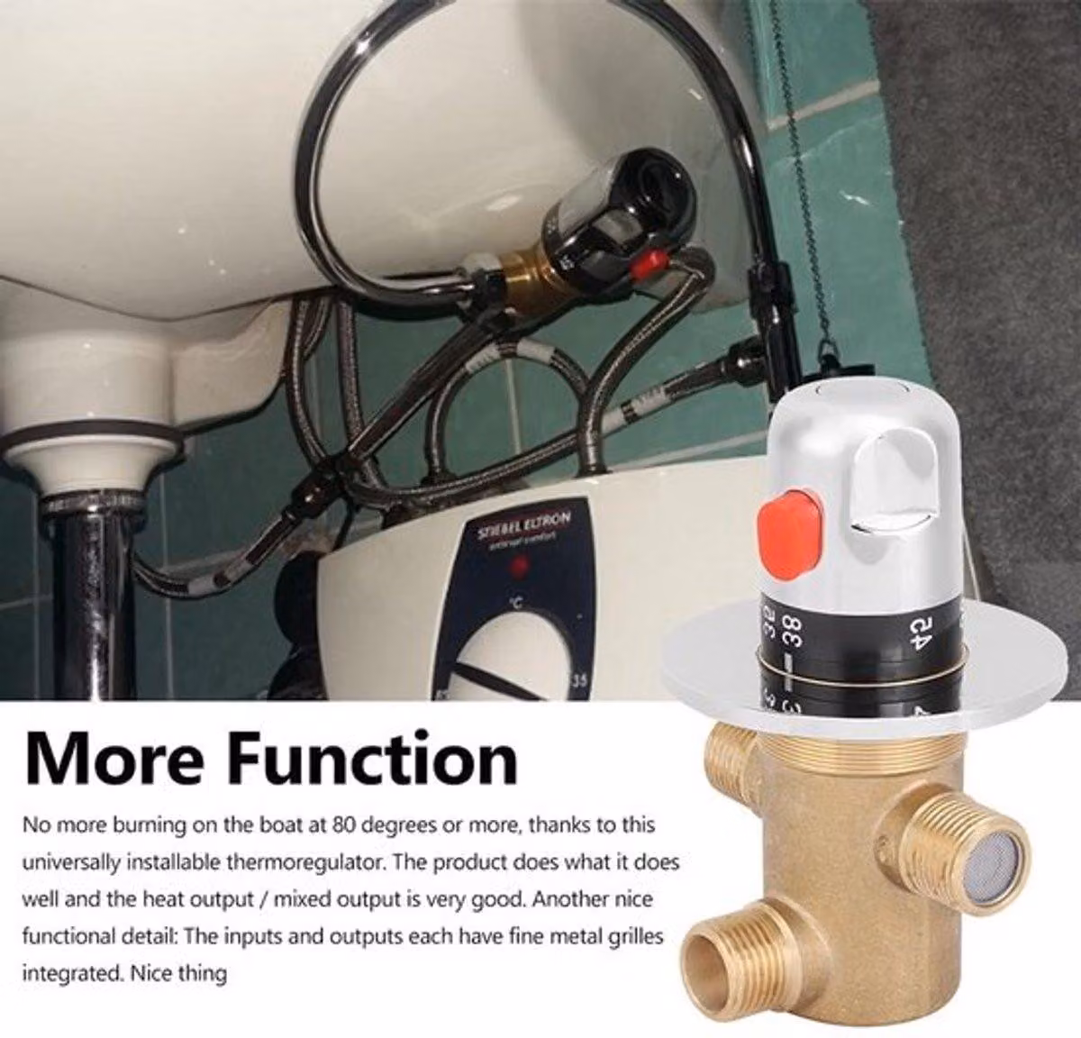 Miscelatore termostatico leggero - Valvola a tre vie - Miscelatore di temperatura - Valvola di regolazione - Design che riduce il rischio di ustioni - Confortevole
