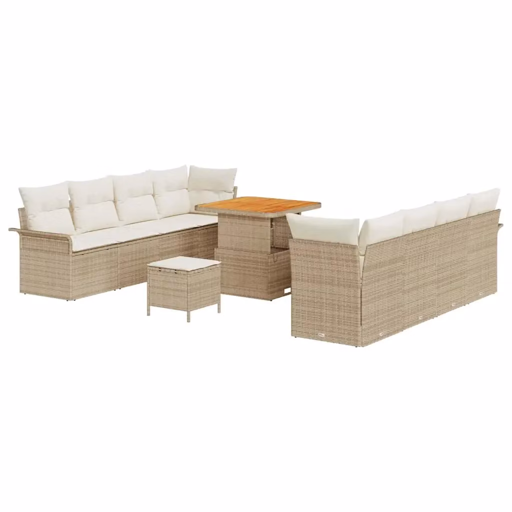 Set Divano da Giardino Moderno vidaXL a Forma a U con Tavolino e Pouf Beige – 2