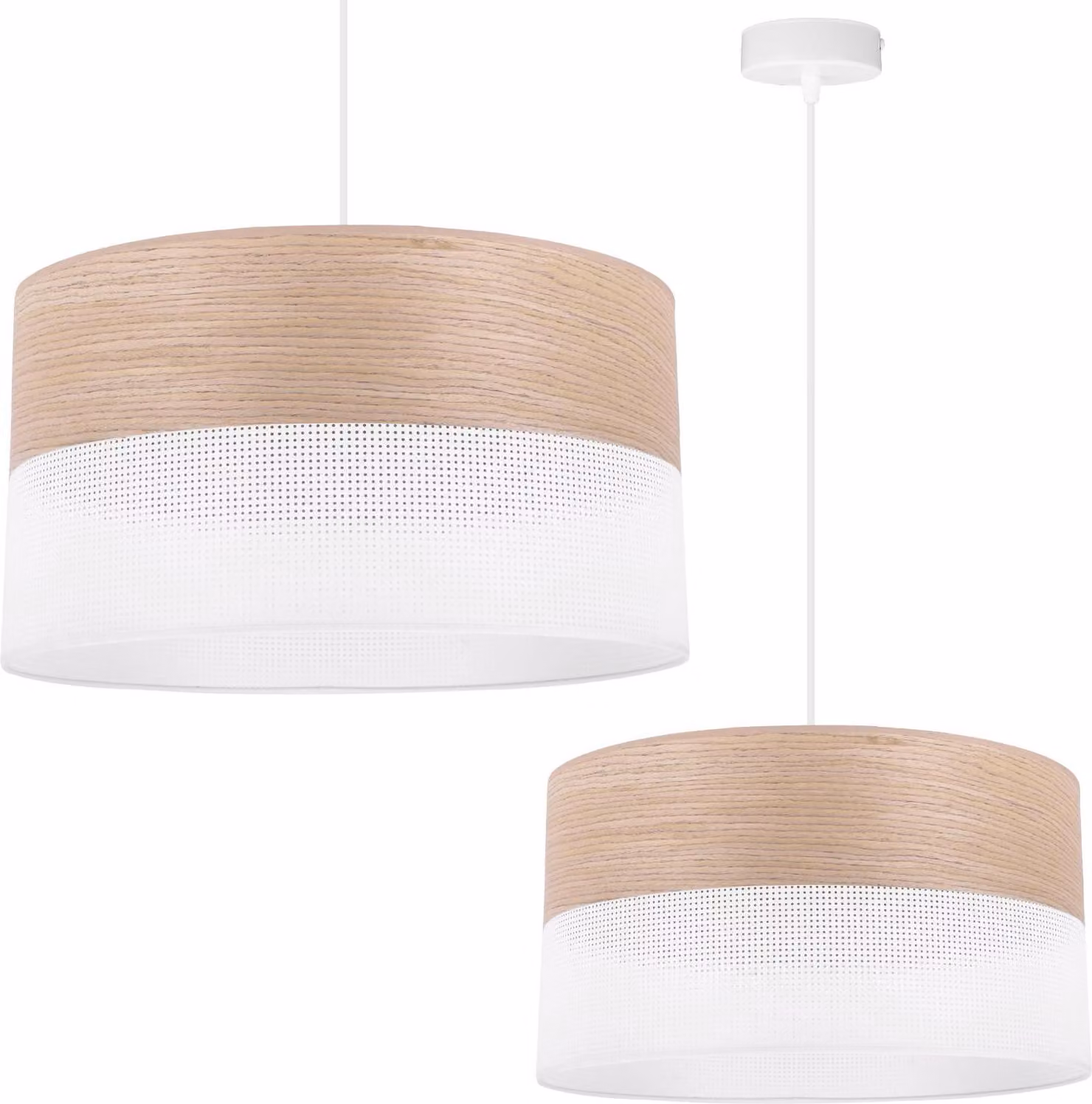 Lampada a sospensione singola, paralume classico impiallacciato rovere, 40 cm