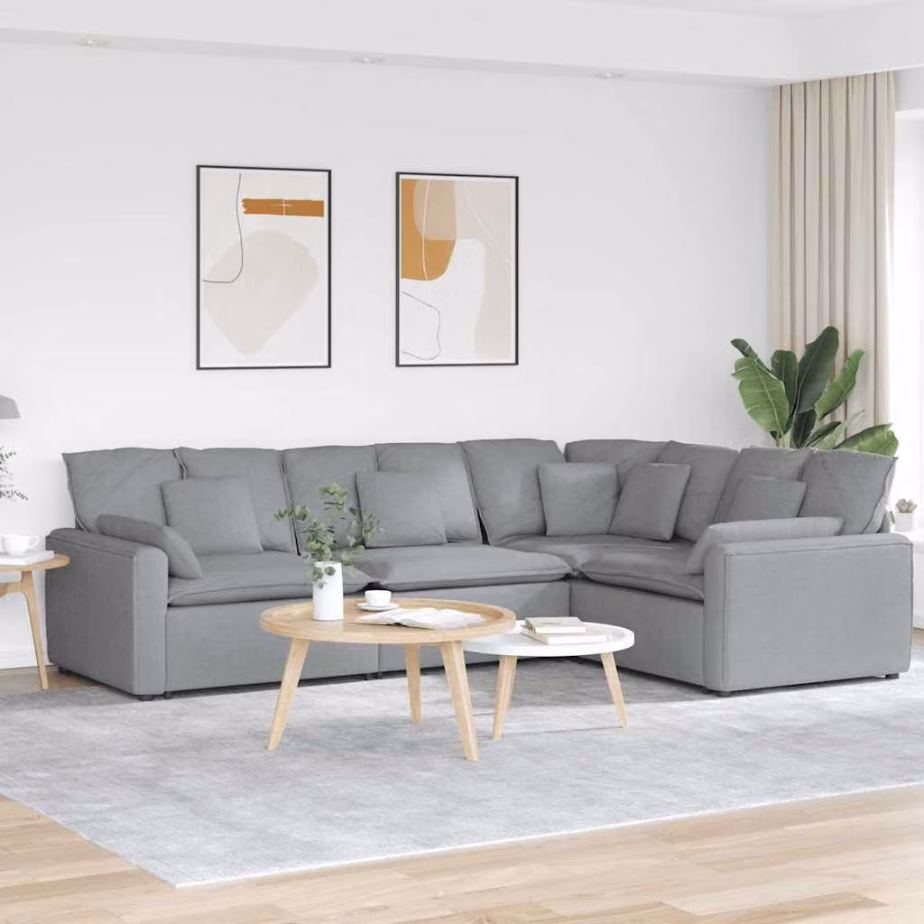 vidaXL Divano Modulare a L in Tessuto Grigio con Cuscini e Struttura in Metallo e Legno
