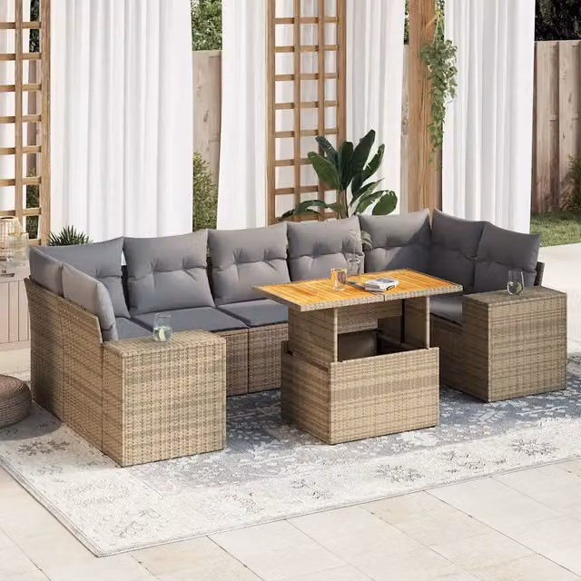 Set Divano da Giardino 8 pz con Cuscini Beige in Polyrattan 3327349