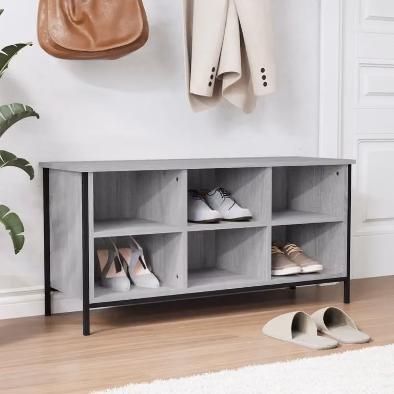 Mobile porta scarpe vidaXL in stile industrial, colore grigio, con ripiani interni e ante con scaffale aperto