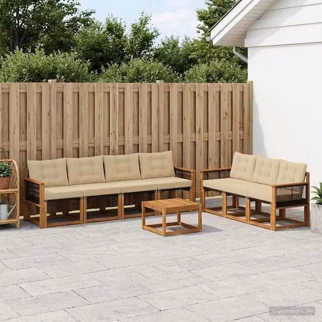 Set di divani da esterno 8 pz Naturale e Beige 3381825