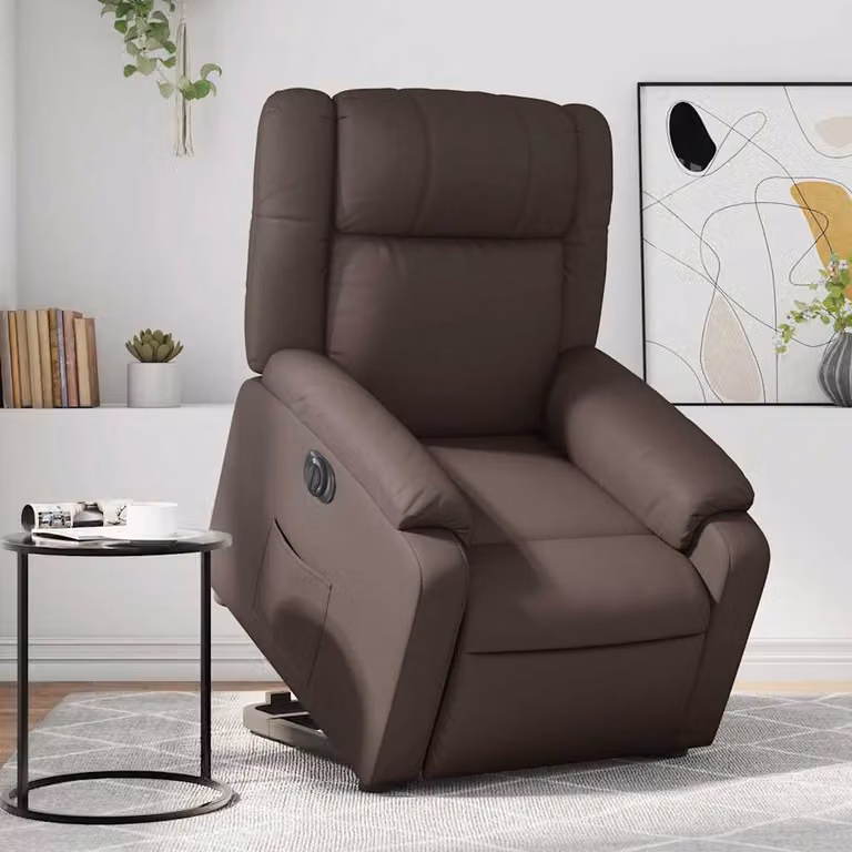 vidaXL Poltrona Alzapersona Reclinabile Marrone in Similpelle con Assistenza Elettrica per Senior