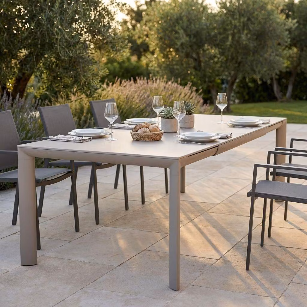 Milani Home - tavolo da giardino allungabile, alluminio, 12 posti, grigio sabbia, piano 395 x 110 cm
