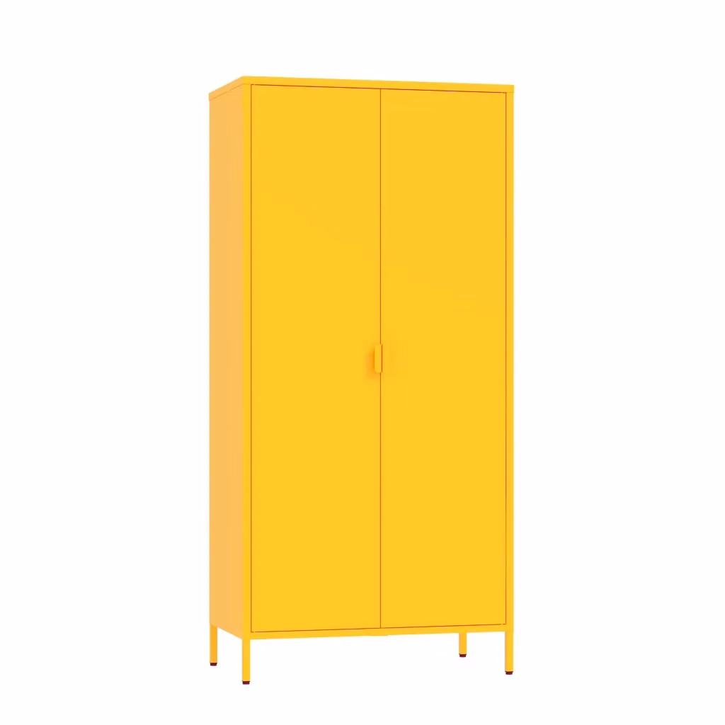 Armadio in acciaio Guradaroba Esteli en.casa con 2 ante, 2 barre appendiabiti e 4 ripiani, Giallo, H: 170 cm, L: 80 cm, P: 45 cm – 2
