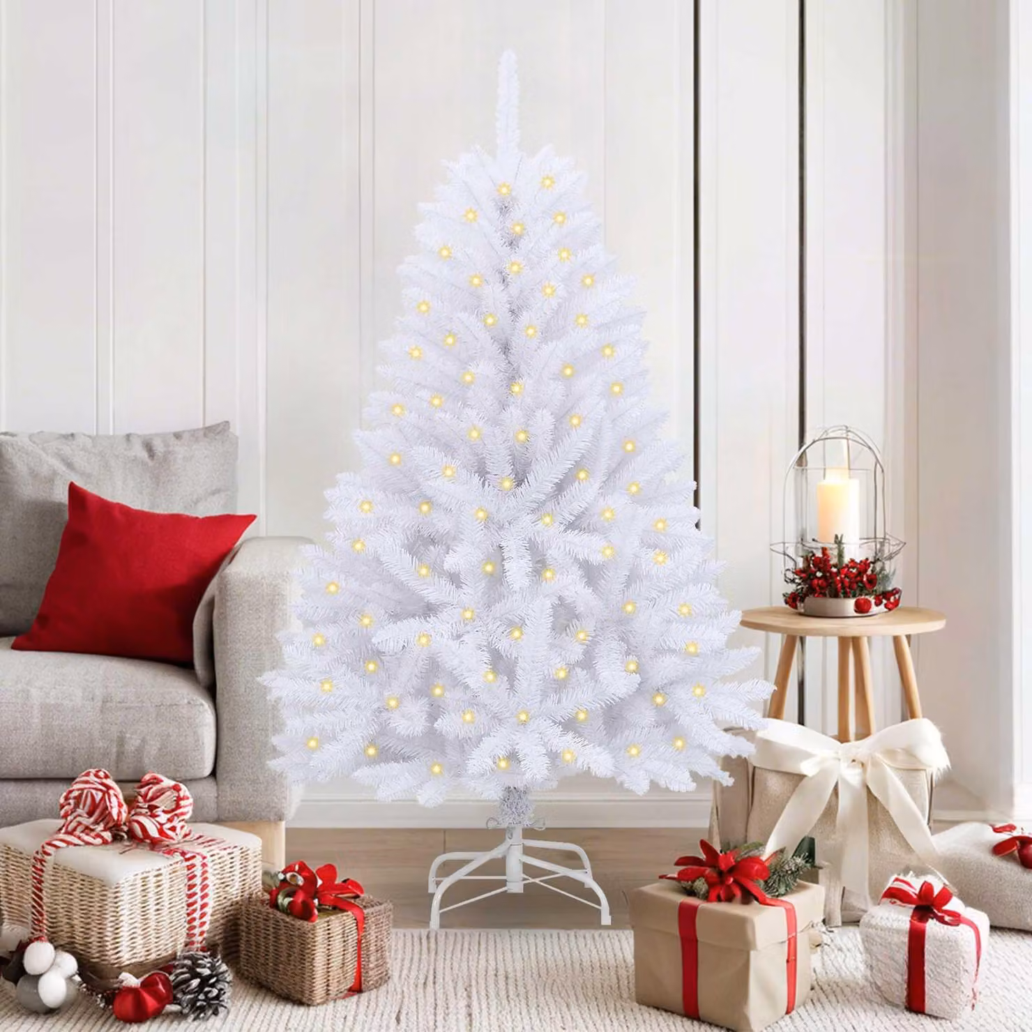Maison Exclusive - Albero di Natale artificiale con 150 luci a LED, in PVC e acciaio, colore bianco