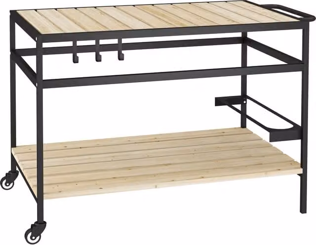 Carrello Portavivande da Giardino Giordanoshop in Legno di Abete e Acciaio, L/P/H: 107 x 65 x 80 cm, Marrone e Nero