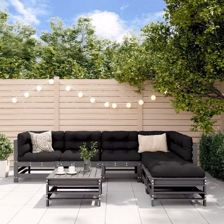 Maison Exclusive - Set Divani da Giardino 7pz con Cuscini in Legno Massello Grigio