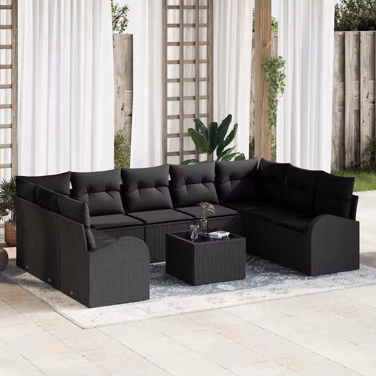 Maison Exclusive - Set Divano da Giardino 10 pcs Nero Poly Rattan