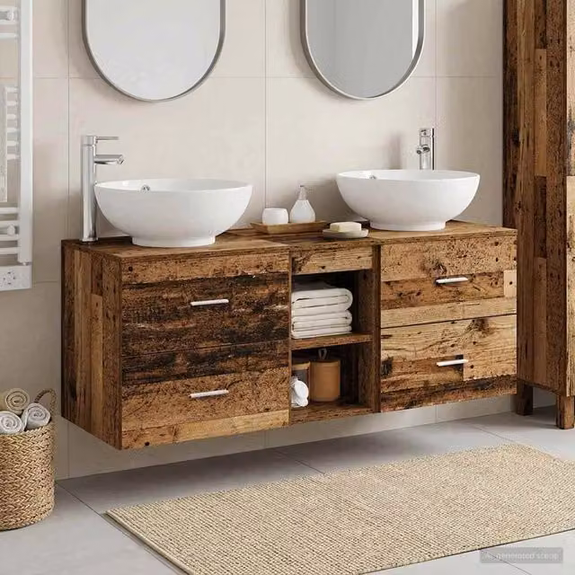 Set di mobili per il bagno 3 pz Legno antico 129 x 44,5 x 80 cm 3405905
