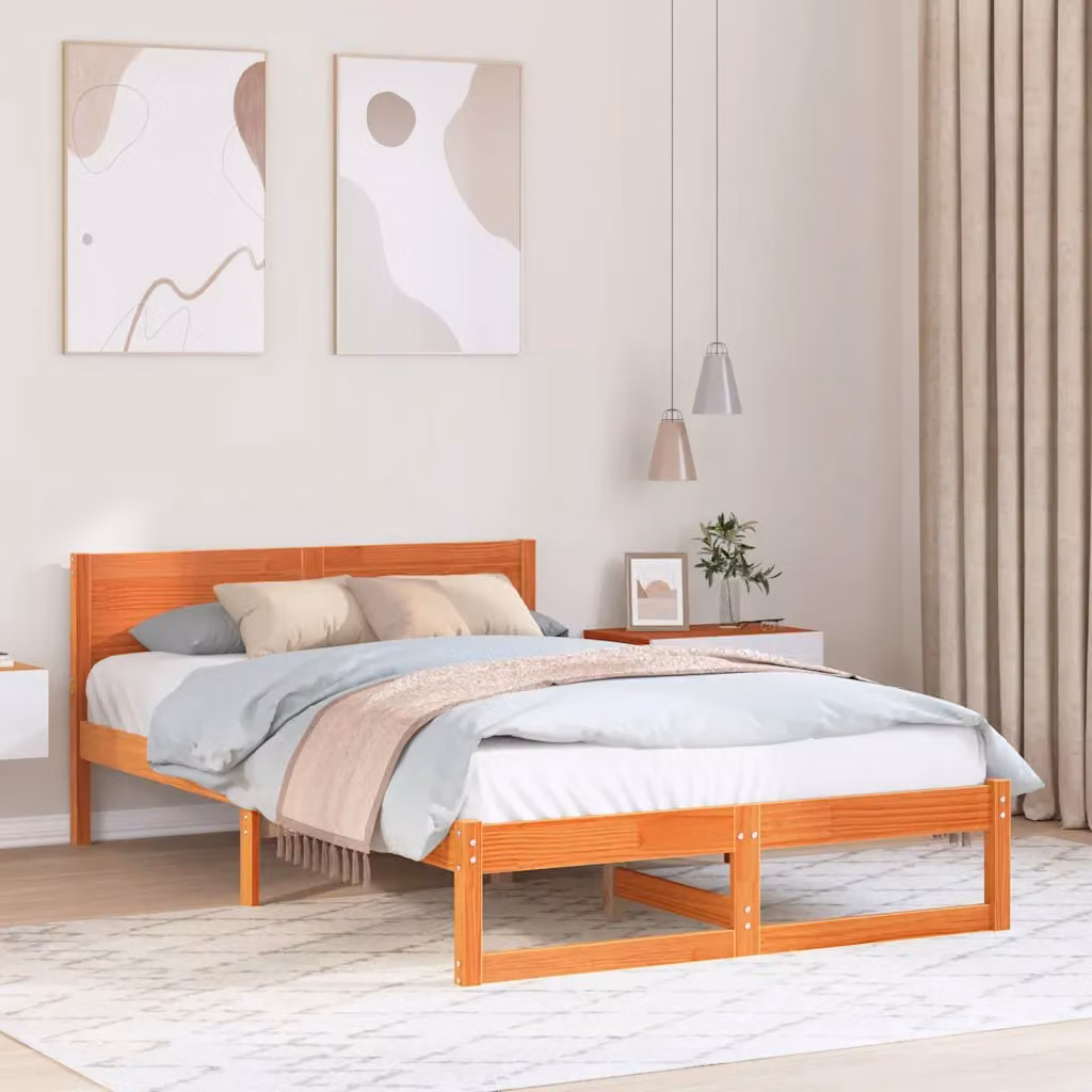 Struttura del letto moderna vidaXL in pino massello marrone cerato L/P/H: 120 x 200 cm – 1