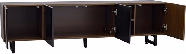 Mobile TV in MDF con finitura nera lucida e effetto venatura legno, 180x38x50 cm