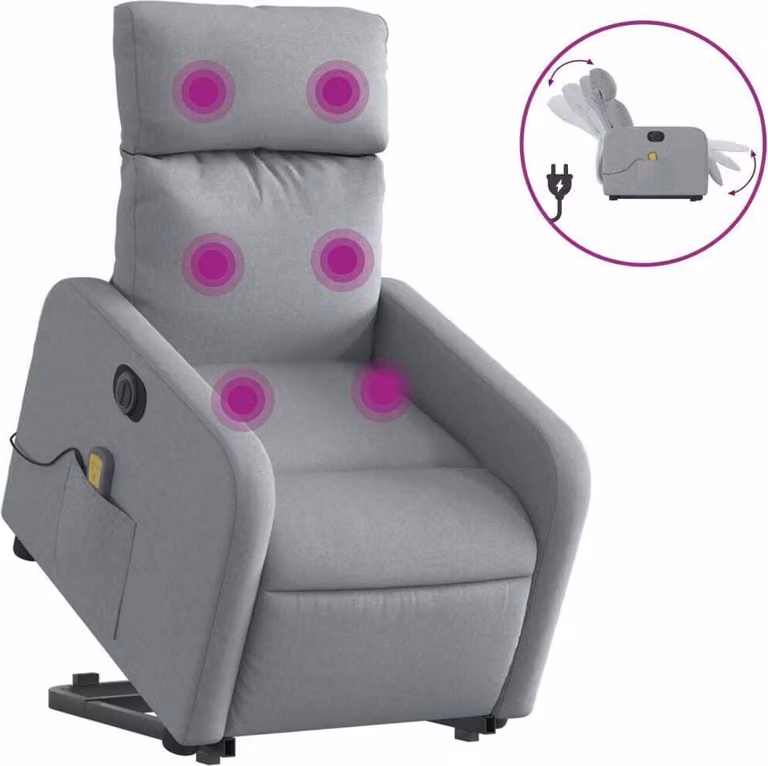 Poltrona Alzapersona Massaggi Elettrica Grigio Chiaro Tessuto