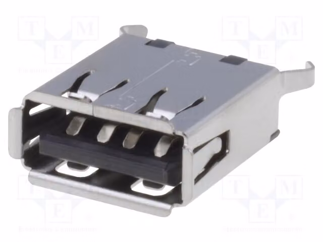 1 connettore a montaggio su circuito stampato (THT), placcato in oro, USB-A-S-VT, connettore USB 2.0, tipo A, a innesto diretto